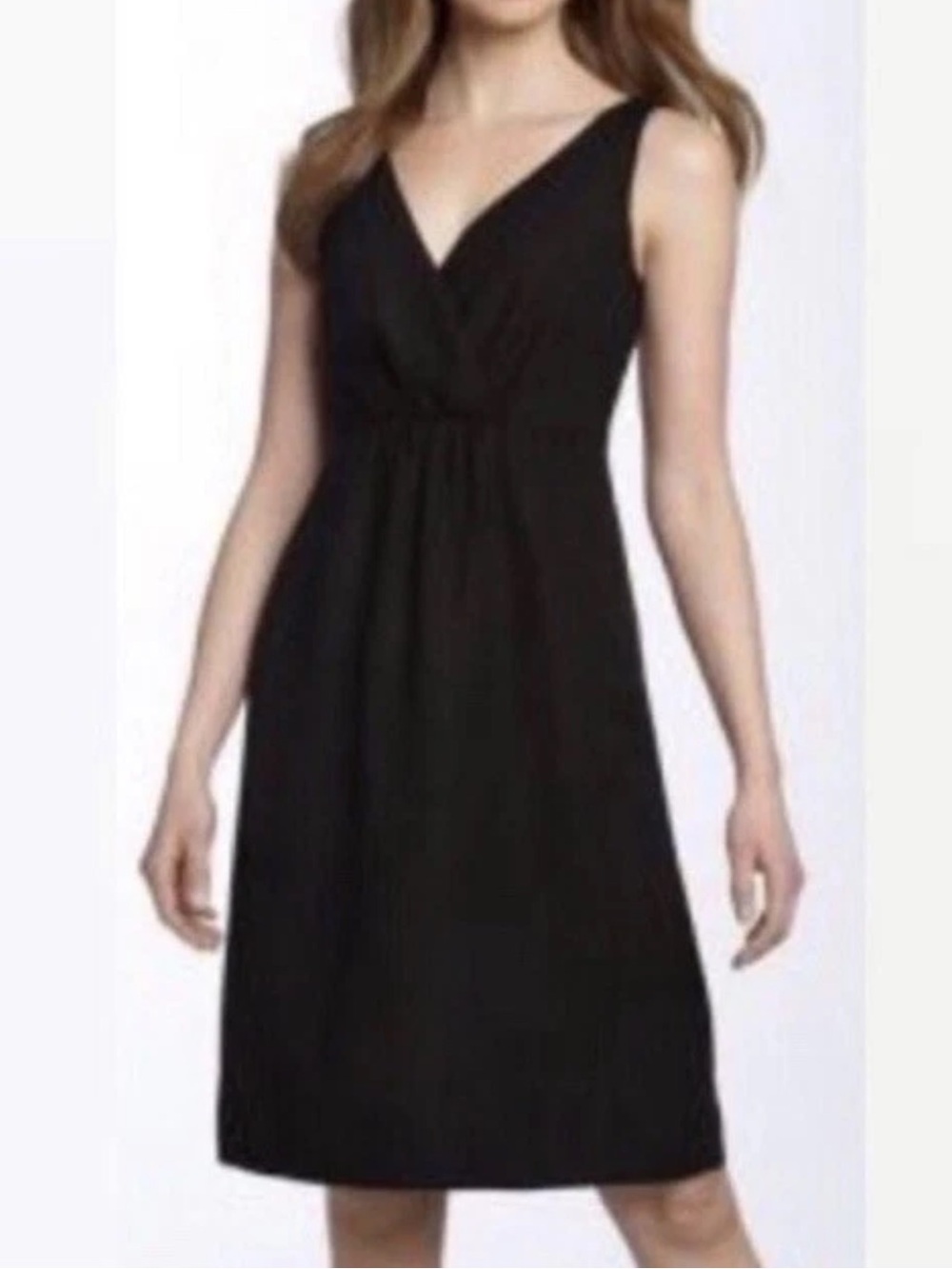 Eileen Fisher Petite Large Black V Neck Linen Blend Dress
